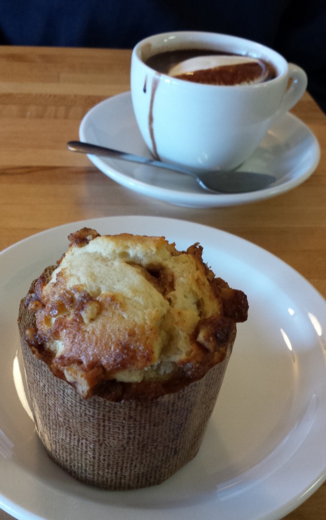 ricotta walnut muffin + hot chocolate